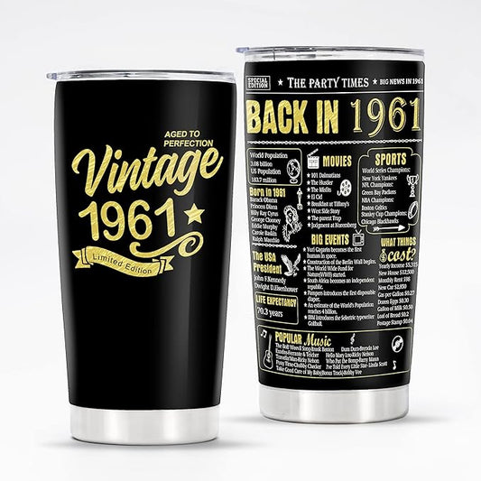 Happy 63th Birthday Tumblers Gifts for Men Women, Back in 1961 Stainless Steel Tumblers Gifts, 1961 63Years Old Birthday Gift For Wife Husband Mom Dad