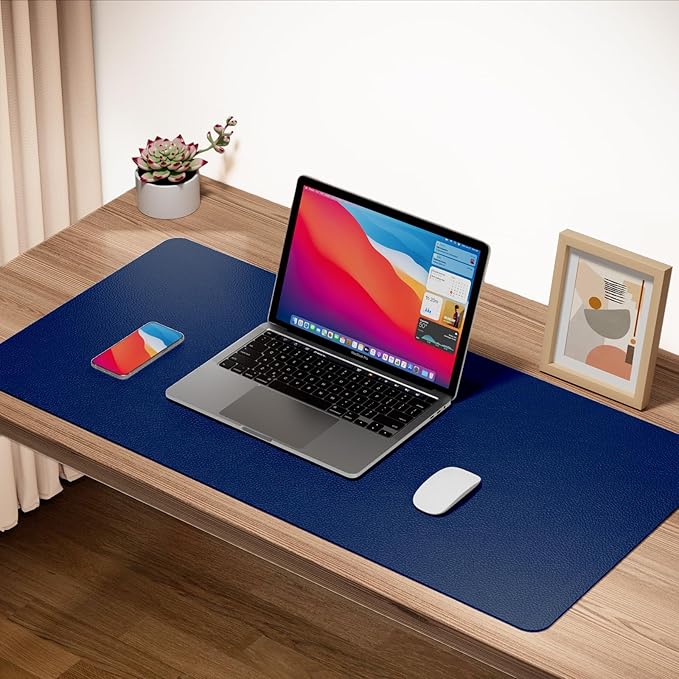 ‎Boutilon Leather Desk Pad 35"x 17" Non-Slip Mouse Pad,Office Desk Mat,Waterprooft PU Leather Desk Blotter,Desk Pad Protector,Desk Writing Pad for Home Office Decor (L-Navy,35"x 17")