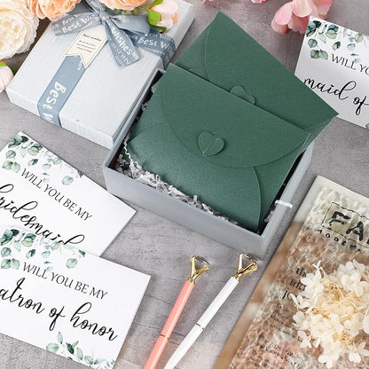 Spakon 16 Pcs Will You Be My Bridesmaid Cards with Envelopes Watercolor Greenery Floral Bridal Proposal Maid of Honor Matron of Honor Invited Favor for Bridal Shower Wedding (Eucalyptus)