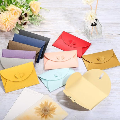 PATIKIL Gift Card Envelopes, 12 Pack Heart Shaped Clasp Small Gift Cards Holder Mini Envelope for Birthdays Weddings, Pink