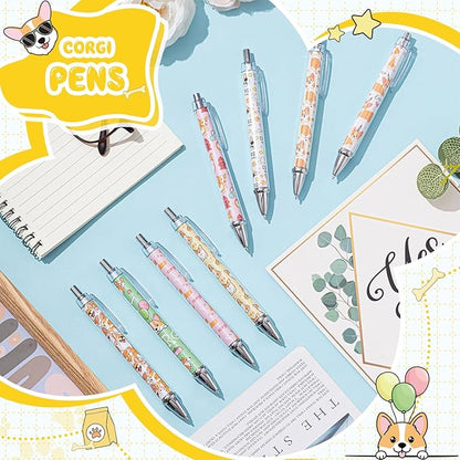 Ireer 8 Pcs Ballpoint Pens for Women 1.00 mm Cute Black Ink Fancy Pens Fine Point Smooth Writing for Journaling Aesthetic Office Supplies(Corgi)