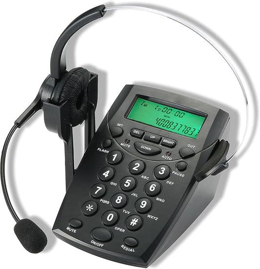 Call Center Headset Telephone with Noise Cancellation Headphone Microphone and Dialpad for House Call Center Office Home, Corded Landline Phone with Headsets, Black, 5001