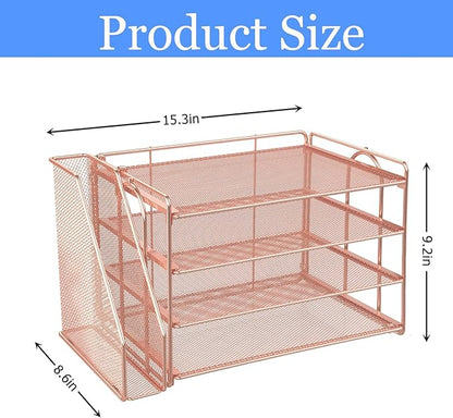 gianotter 4-Tier Paper Organizer With Magazine Holder, Desk Organizers and Accessories, Cute Desk Accessories for Women, File Organizer for Office Supplies Storag(Rose Gold)