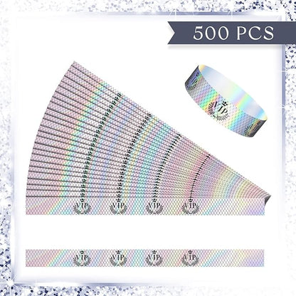 Jadive 500 Pieces Paper Wristbands VIP Plastic Waterproof Party Identification Wristbands Party Bracelets for Events Amusement Parks, Club, Concerts, Fairs, Festivals and Events(Neon Silver)