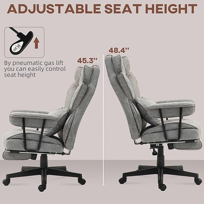 HOMCOM Executive Office Chair, 400LBS Big and Tall Office Chair with Foot Rest, Microfiber Computer Desk Chair with Lumbar Support, Reclining Function and Wide Seat, Gray