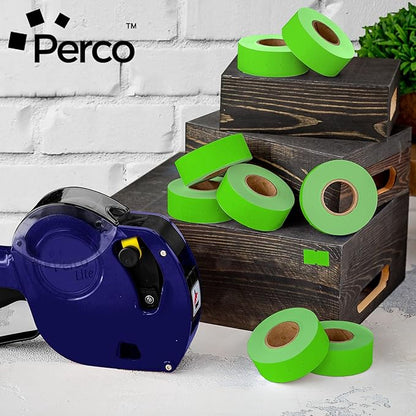 Perco 1 Line Fluorescent Green Labels - 80 Rolls, 10 Sleeves, 80,000 Blank Price and Date Gun Labels for Perco 1 Line Price and Date Guns - Made in USA