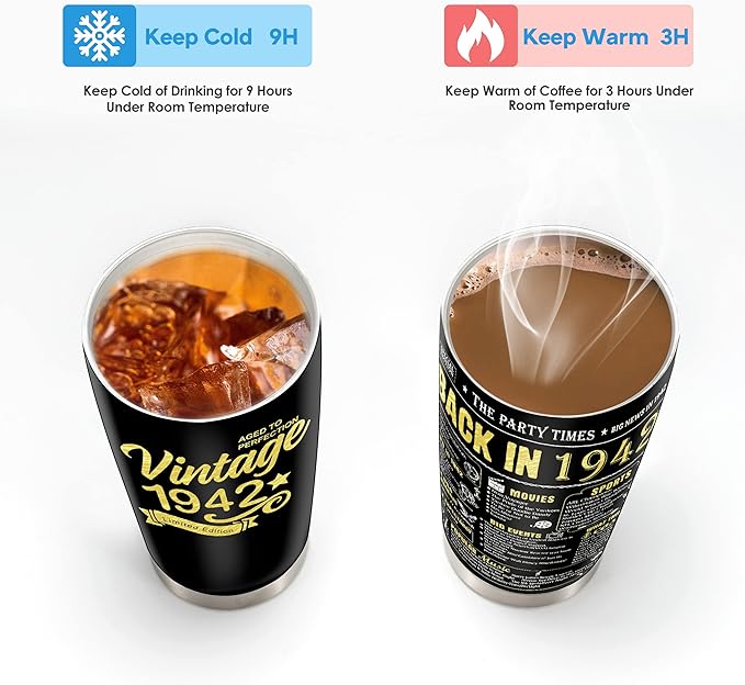 Happy 82th Birthday Tumblers Gifts for Men Women, Back in 1942 Stainless Steel Tumblers Gifts, 1942 82 Years Old Birthday Gift For Wife Husband Mom Dad