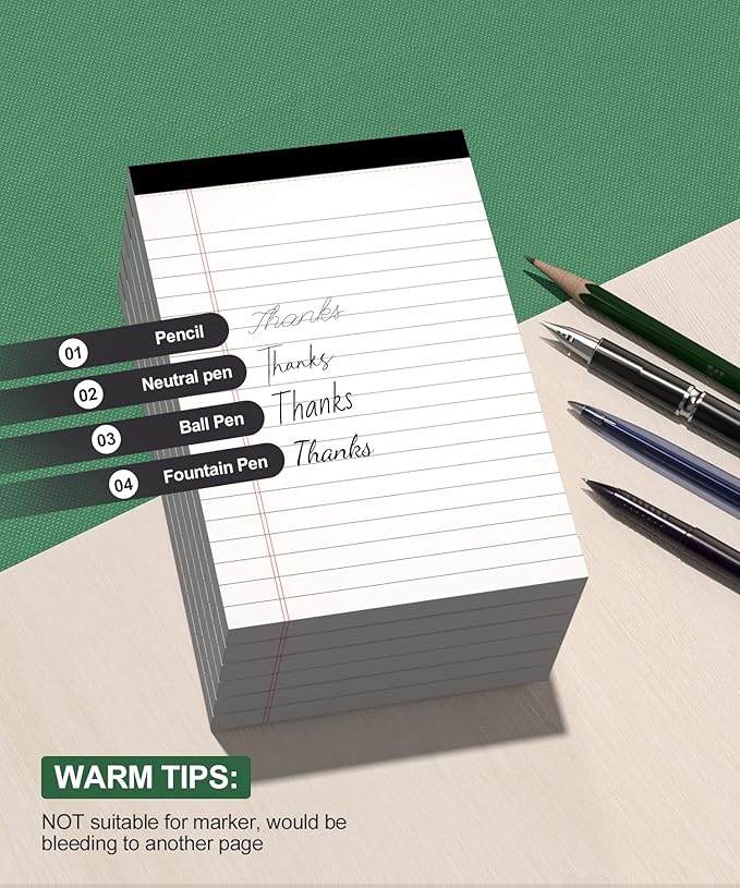 8 Pack Note Pads 4x6 Inch, White Mini Legal Pads, Small Writing Pads, Notepads of College Ruled Paper, Lined Paper Pads, Scratch Pads Mini Notepad for Grocery List, To-Do List, 30 Sheet/Notepad