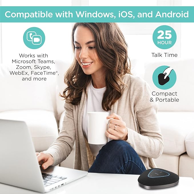 iHome Conference Speaker and Microphone, USB and Bluetooth Speakerphone with 3 Noise Cancelling Microphones for Home Office, Compatible with Mac, Windows, iOS, and Android