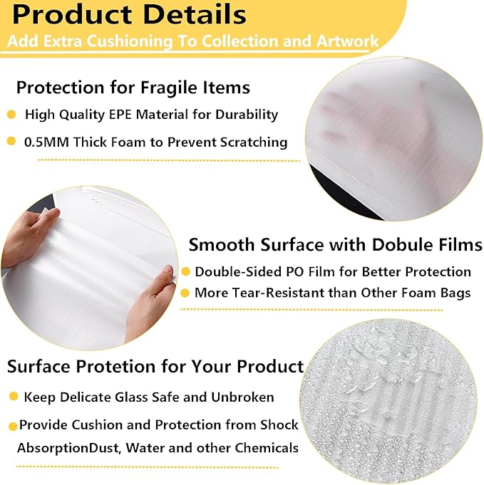 16”x24” 50Pack Foam Pouches, Large Moving Supplies for Packing Dishes Artwork, 0.5MM Thick Cushion Foam Bags for Storing Shipping Breakables, fragile Padding Material Sleeves for Fragile Plates China