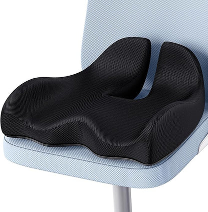Large Memory Seat Cushion for Office Chair Pressure Relief Sciatica & Tailbone Pain Relief Memory Foam Firm Coccyx Pad for Long Sitting, for Office Chair, Gaming Chair and Car Seat, Black