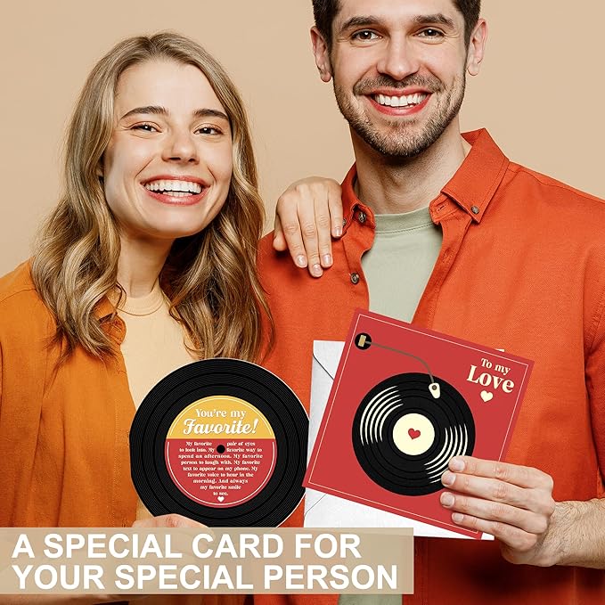 Anniversary Card, Valentines Day Gifts For Him, Love Card for Men Husband Boyfriend or Girlfriend, Retro Happy Anniversary, Romantic Card for Couple, Vinyl Record CD Birthday Card, First Date Gifts