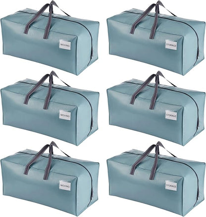 VENO 6 Pack Moving Bags w/Backpack Straps, Moving Boxes & Storage Bins Alternative, Packing Supplies, Camping Accessories Totes, Dorm Room Essentials Storage Bags (Shiny Light Blue, 6 Pack)