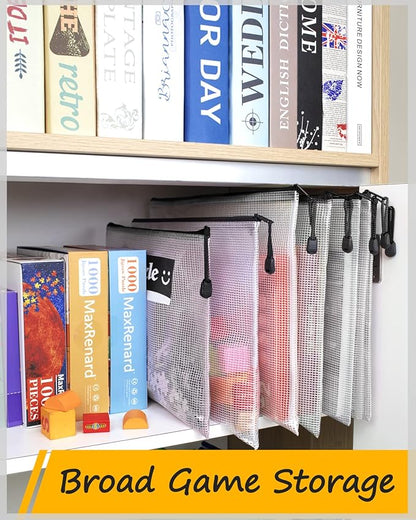 SUNEE Plastic Mesh Zipper Pouch 9x13 in (Black, 12 Packs),Extra Large Water-Resistant Zip Bag for School Office Supplies, Puzzles & Games Organizing Storage