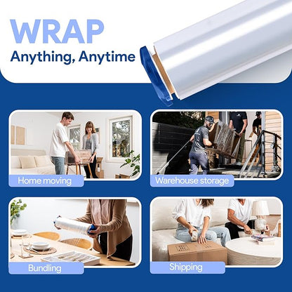 80 Gauge Plastic Stretch Film/Wrap with Tension Handles 1200ft 500% Stretch Clear Cling Durable Adhering Packing Moving Packaging Heavy Duty Shrink Film (Tension Handles, 1)