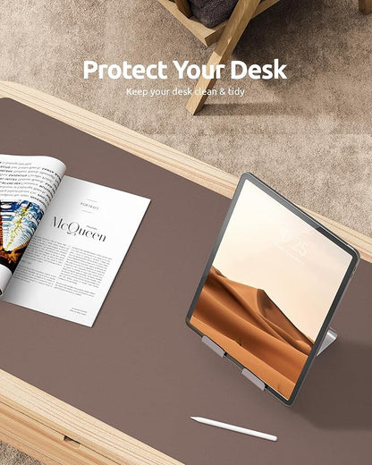 YSAGi Leather Desk Protector, Office Mat, Large Mouse Mat, Non-Slip PU Leather Blotter, Laptop Desk, Waterproof Writing Pad for Office and Home (Chocolate, 35.4" x 17")
