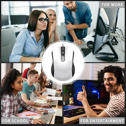 Hoteam 12 Pcs Wired Computer Mouse Bulk Cord USB Computer Mice Ergonomic Wired Mouse for Pcs, Computers, Laptops, Gaming Office Home Supplies (White)