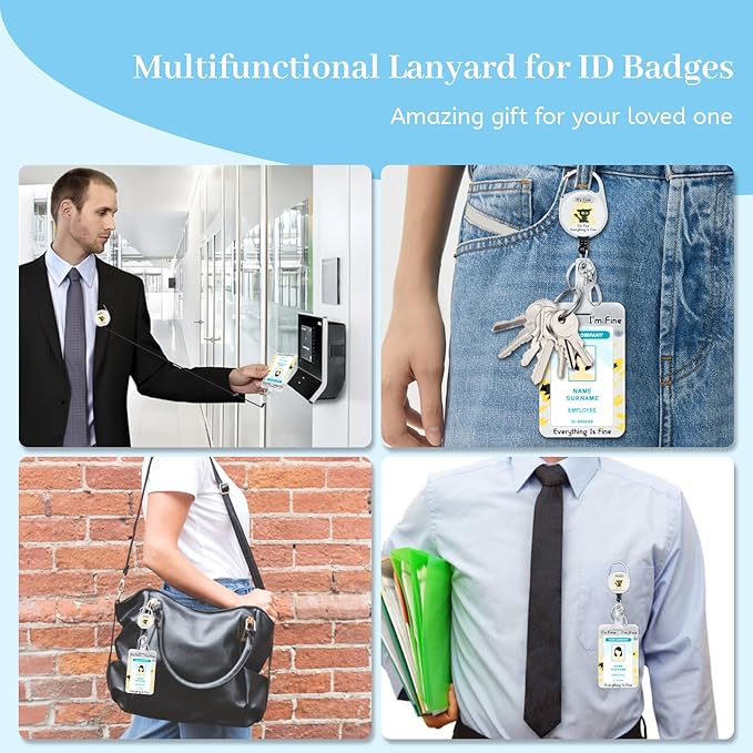 Lanyards for Id Badges, Black Cat Badge Holder with Retractable Reel Clip, Funny Cute Work Name Tag Keychain Lanyard ID Card Protector Case for Women Teacher Nurse Nursing Student Office