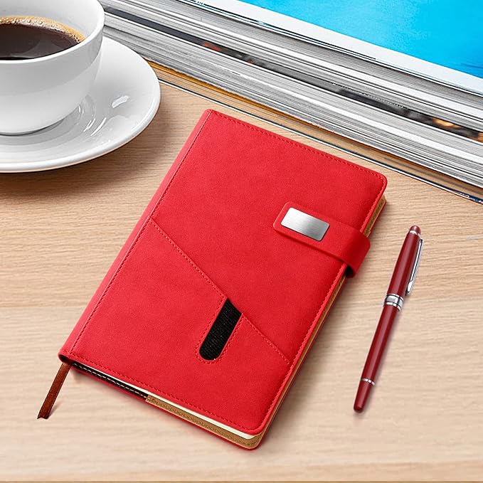 A5 Blank Journal Notebook, Refillable Hardcover Leather Sketchbook with Pocket and Magnetic Buckle, 240 Pages Travel Sketchbook for Drawing and Writing, 80gsm Unlined Journal for Men and Women - Red
