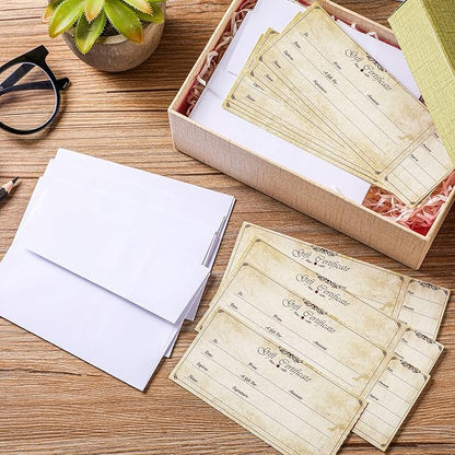 Sinmoe 50 Sets Gift Certificate for Business with 50 Pcs Envelopes Blank Gift Certificate Cards with Name and Address Rustic for Beauty Salon Restaurants Birthday(4.72 x 2.36 Inch, Retro Style)