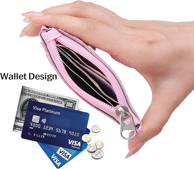 Cute ID Badge Holder Retractable Lanyard Reel Clip with Heavy Duty Carabiner, 5 Card Slots in 2 Sided with Key Ring and Zipper for Women Students Teens Girls Office Staff