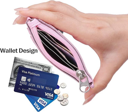 Cute ID Badge Holder Retractable Lanyard Reel Clip with Heavy Duty Carabiner, 5 Card Slots in 2 Sided with Key Ring and Zipper for Women Students Teens Girls Office Staff