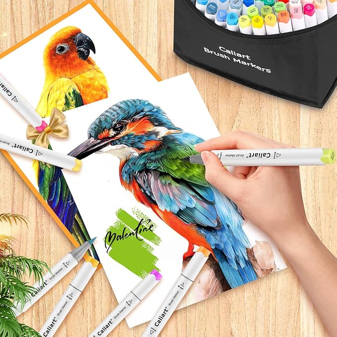 Caliart Alcohol Brush Markers, 121 Colors Dual Tip Artist Brush & Chisel Tip Sketch Art Markers, Aesthetic Cute Preppy Stuff School Supplies, Pens for Lettering Cards Drawing Mothers Day Gift for Mom