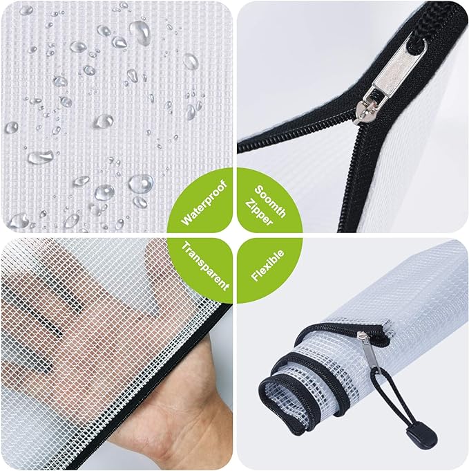 Mesh Zipper Pouch, 6PCS Waterproof Plastic Mesh ZipperBag, A5 Size Tear-Resistant Document Pouch, Extra Large Zip File Bags, for School Office Supplies Home Travel Storage(9.4×7.1 Inch)