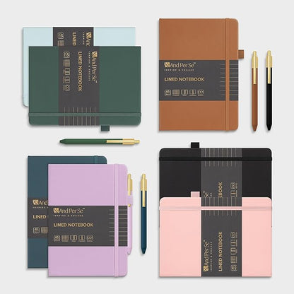 A5 Lined Leather Journal and Pen Set (3 packs), Hardcover Notebook with Pen, 160 Pages 100gsm Thick Ruled Paper for Men Women, for Work, Business, School or Home Writing, 5.7'' x 8'' (Black)