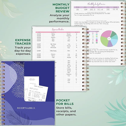 PLANBERRY Large Budget Planner & Monthly Bill Organizer with Pockets – Budgeting Book, Finance & Expense Tracker, 8.3x9.4″ (Natural Green)
