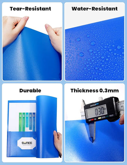SUNEE 2 Pocket Folders (24 Pack, Blue) Heavy-Duty Plastic Folders with Pockets, Fit 8.5x11 Letter Size Paper, 2-Pocket File Folders for Kids, Home, School, Office