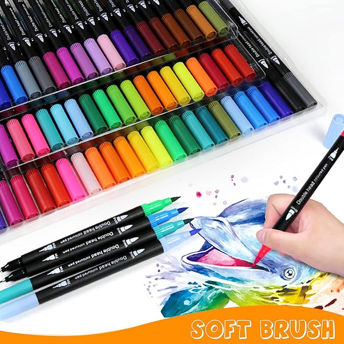 SMOOTHERPRO 24 Acrylic Paint Pens, Brush Tip (1-2mm) and 0.4mm Fineliner, Waterproof Acrylic Paint Markers for Adults Fabric Markers for Textile, Canvas, Rock, Glass, Wood, Paper, Pumpkin, DIY