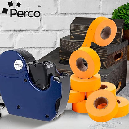 Perco 2 Line Fluorescent Orange Labels - 32 Rolls, 4 Sleeves, 24,000 Blank Price and Date Gun Labels for Perco 2 Line Price and Date Guns - Made in USA