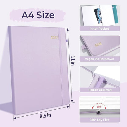 SUNEE 2025 Weekly & Monthly Hardcover Planner 8" x 11" - 12 Month (January 2025 - December 2025), Small Hardcover Planner, Pocket, Notes, 100 GSM Paper, Light Purple