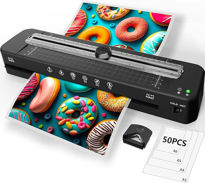 Laminator, 13 Inch Laminator Machine, 11x17 Laminator with 50 Laminating Sheets, Cold & Thermal Laminator Built-in Paper Cutter & Corner Rounder, A3 Laminating Machine for Classroom Home School