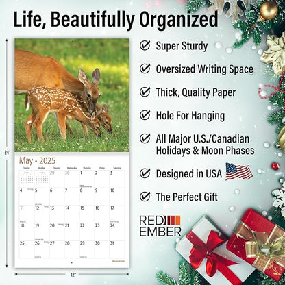 RED EMBER Whitetail Deer 2025 Wall Calendar 12 Month | 12" x 24" Open | Thick & Sturdy Paper | Giftable | Calendar 2025