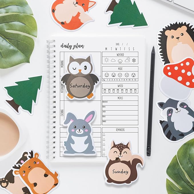 30 Pack Woodland Animals Sticky Notes, Total 600 Sheets, Cartoon Owl Squirrel Rabbit Shaped Self Sticky Memo Pads for Office School Student Kids Class Birthday Party Favors Goodies Bag Fillers