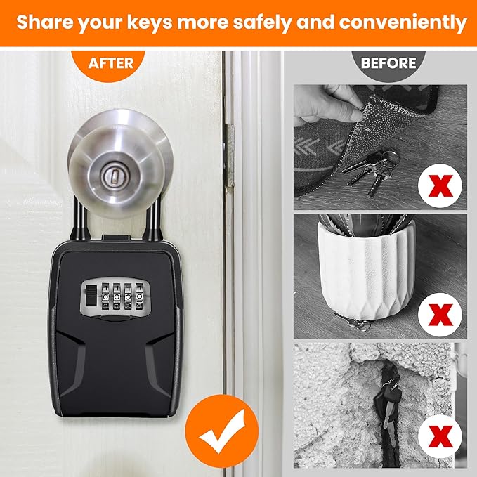 Fayleeko Portable Key Lock Box, 6 Key Capacity, Weatherproof Resettable Code (2 Pack, Black)