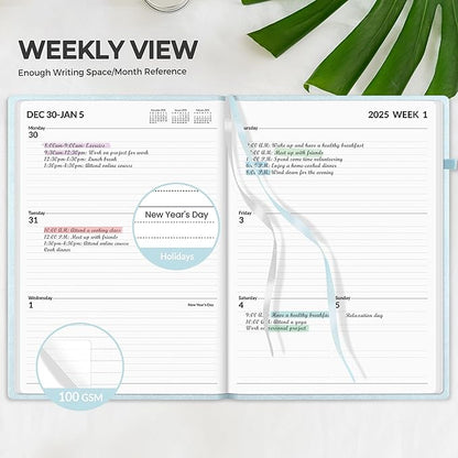 SUNEE 2025 Weekly & Monthly Hardcover Planner 8" x 11" - 12 Month (January 2025 - December 2025), Small Hardcover Planner, Pocket, Notes, 100 GSM Paper, Grey Blue