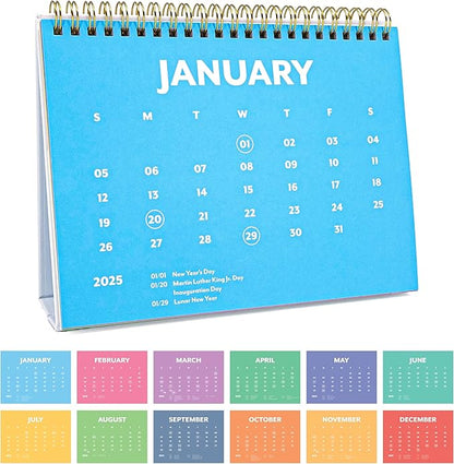 PAPERAGE 2025 Small Desk Calendar, (Rainbow), 8" x 6", 12 Month (January – December), Small Standing Desk & Flip Calendar, Colorful Monthly Calendar for Home, School or Office, Made with Premium Paper