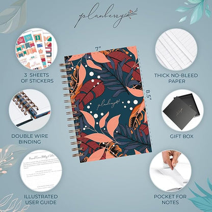 PLANBERRY Budget Planner & Monthly Bill Organizer with Pockets Premium – Home Finance & Bill Payment Organizer – Budgeting Book with Income & Expense Tracker - 7x8.5″ Hardcover (Tropical Night)
