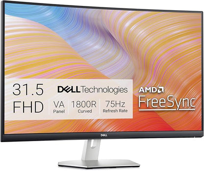 Dell S3222HN Curved Monitor - 31.5-inch FHD (1920x1080) 75Hz 4Ms 1800R Curved Display, HDMI Connectivity, AMD FreeSync Technology, Tilt Adjustability - Silver