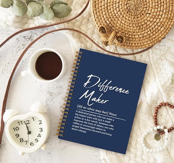 OXW Difference Maker Appreciation Gift, Meeting Notebook for Work, Thank You Gifts for Leader Mentor Manager Boss, Office Supplies Social Worker Gifts, Navy Blue Hardcover Spiral Notebook 5.5 x 8.3