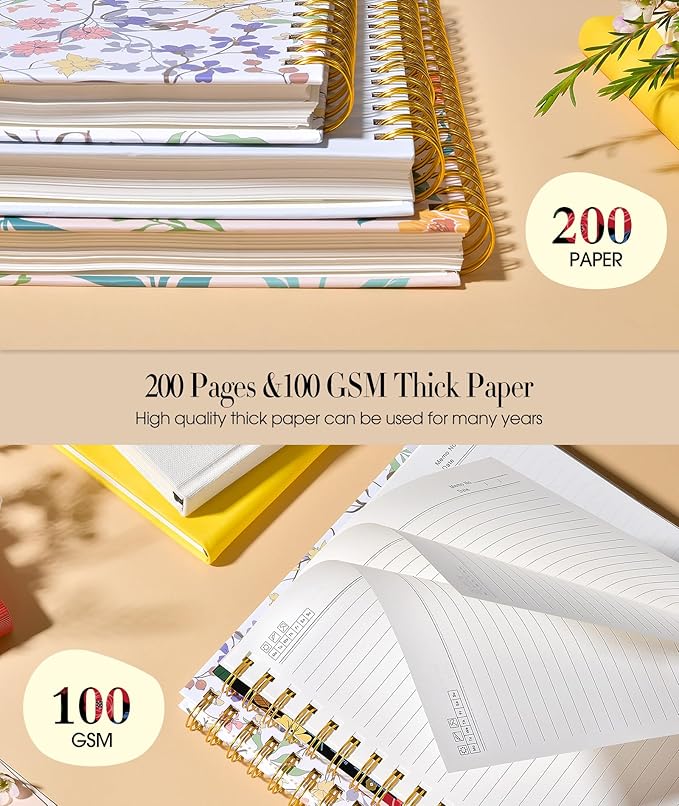 Cute Spiral Notebook Journal for Women, 200 Pages Lined Notebooks 8.5” x 11”, A4 Large Hardcover Spiral Journals with 100 GSM Thick Paper, College Ruled Notebook for Writing Work School, Rose Floral