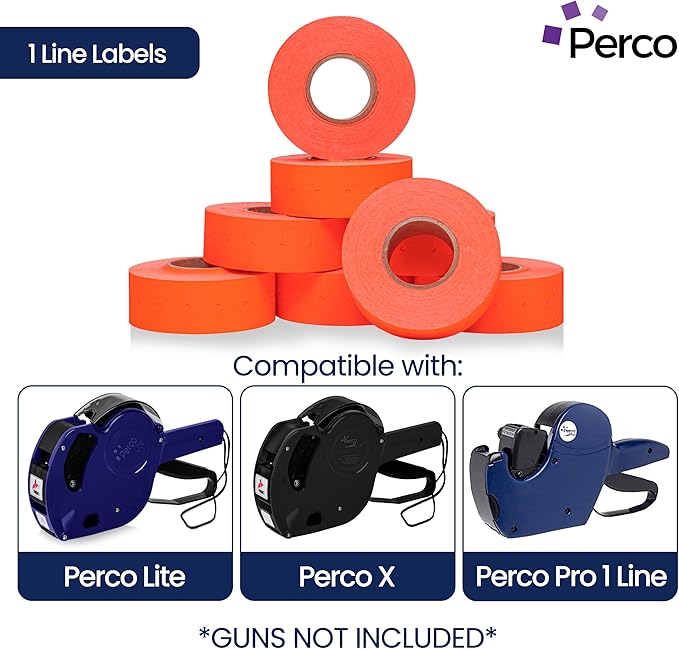 Perco 1 Line Fluorescent Red Labels - 80 Rolls, 10 Sleeves, 80,000 Blank Price and Date Gun Labels for Perco 1 Line Price and Date Guns - Made in USA