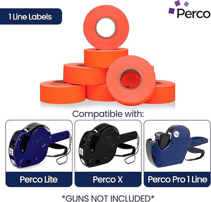 Perco 1 Line Fluorescent Red Labels - 80 Rolls, 10 Sleeves, 80,000 Blank Price and Date Gun Labels for Perco 1 Line Price and Date Guns - Made in USA