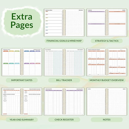 SUNEE Budget Planner - Monthly Budget Book with Expense Tracker Notebook, A4(8.5" x 11") Undated 12 Month Bill Organizer & Finance Planner to Manage Your Money, Account Book with Colorful Tab, Green