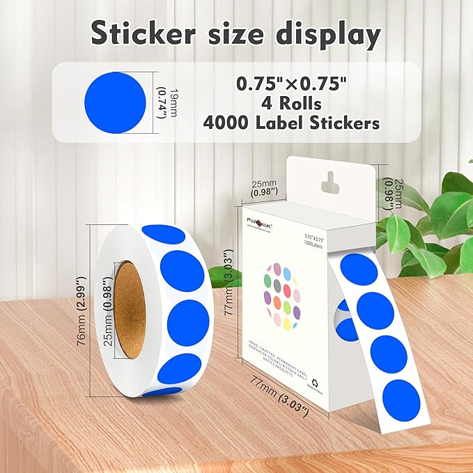 PARLAIM 3/4 Inch Roll Color Coding Labels,4000 per/4 Rolls Round Adhesive Color Coding Circle Dot Stickers for Office Home (Blue)