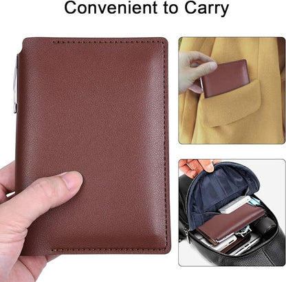 Wisdompro Journal Cover, 2 Pack PU Leather Notebook Cover for Field Notes,or other 3.5" x 5.5" Pocket Notebooks - Brown
