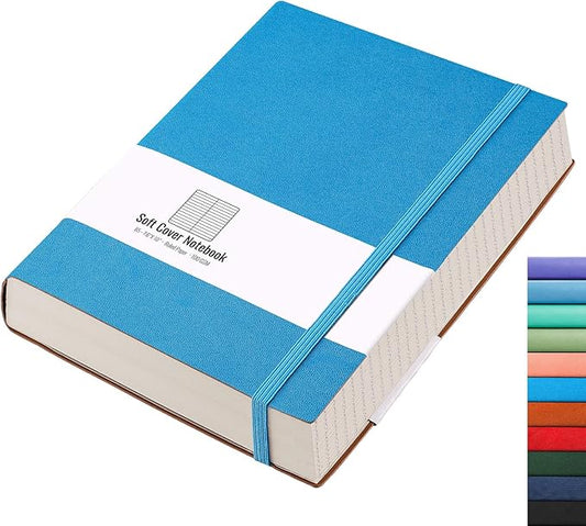 AHGXG College Ruled/Lined Notebook - 320 Numbered Pages B5 Large Notebooks for Work, Thick Journals for Men Women, 100gsm Thick Paper, Faux Leather Softcover, Inner Pocket, 7.6'' X 10''-Blue